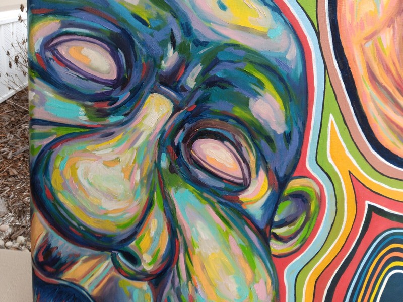 Scott Bell 2009 Abstract Faces 48" X 30" Acrylic Canvas Painting gallery
