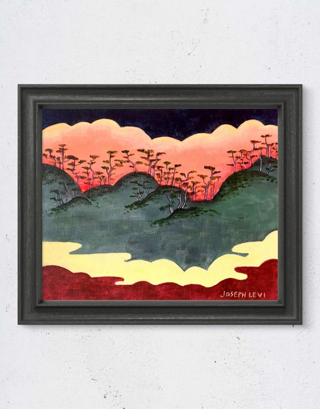 Original Modern Landscape Art 8×10 Cloudscape Tree Acrylic Painting Canvas Panel