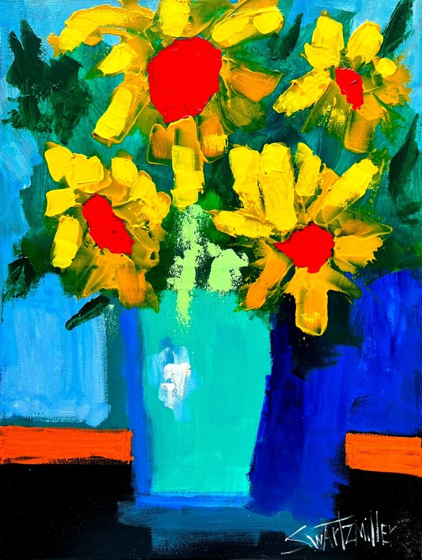 COLORFUL FLOWERS CANVAS 18X24 PAINTING original SWARTZMILLER DNA SIGNED ART NEW