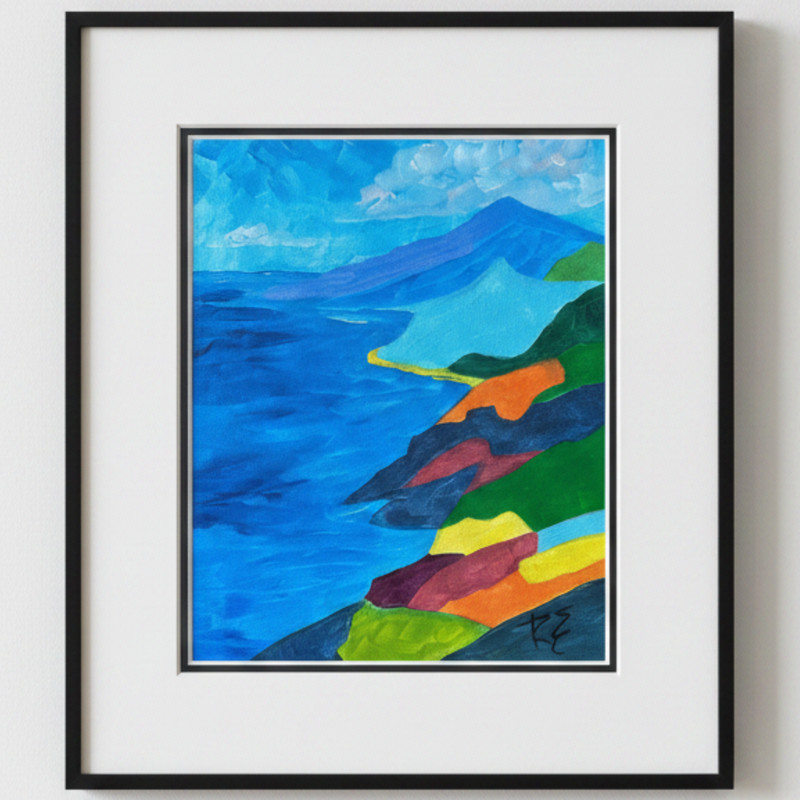 Colorful Original Landscape Acrylic Painting «Shoreline» Signed Canvas 9×12