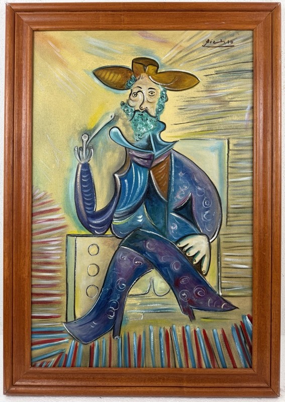 Pablo Picasso (Handmade) Oil On Canvas Signed & Stamped Framed Painting, Vtg Art