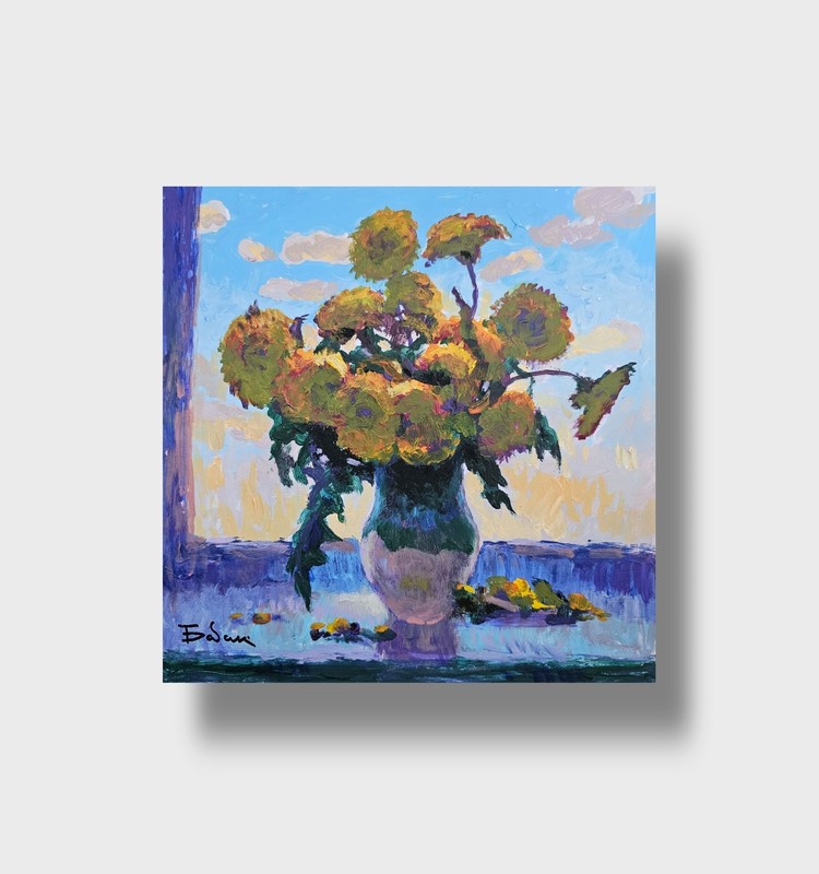 Oil painting Windowsill Ukrainian painter canvas Unframed original still life