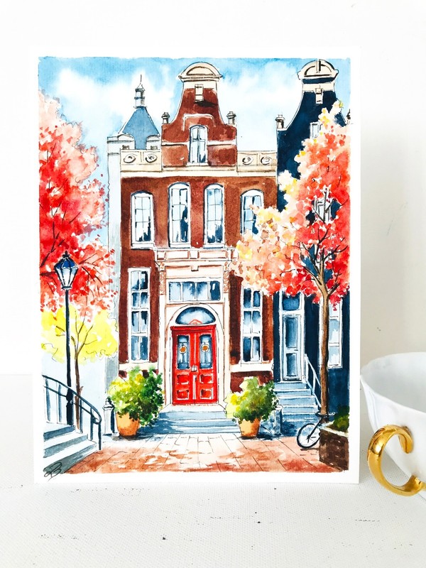 Original Art Amsterdam Painting Netherlands Cityscape Artwork 9x7" gallery