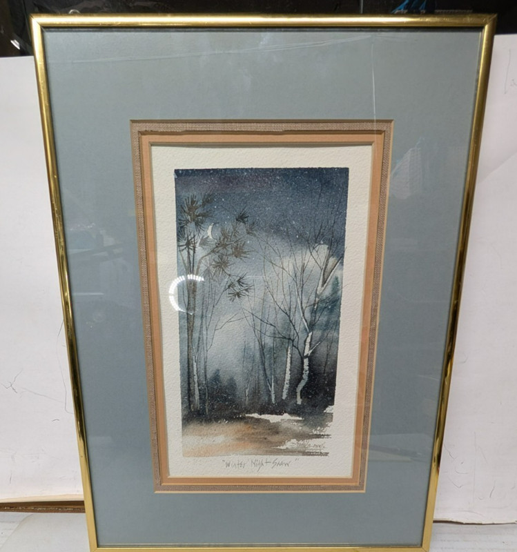 Vintage Watercolor Landscape Painting Signed & Framed Gallery Sticker On Back