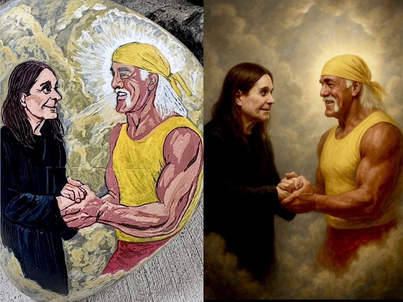 Ozzy Osbourne and Hulk Hogan Hand Painted together on a Rock 8x6x3 gallery