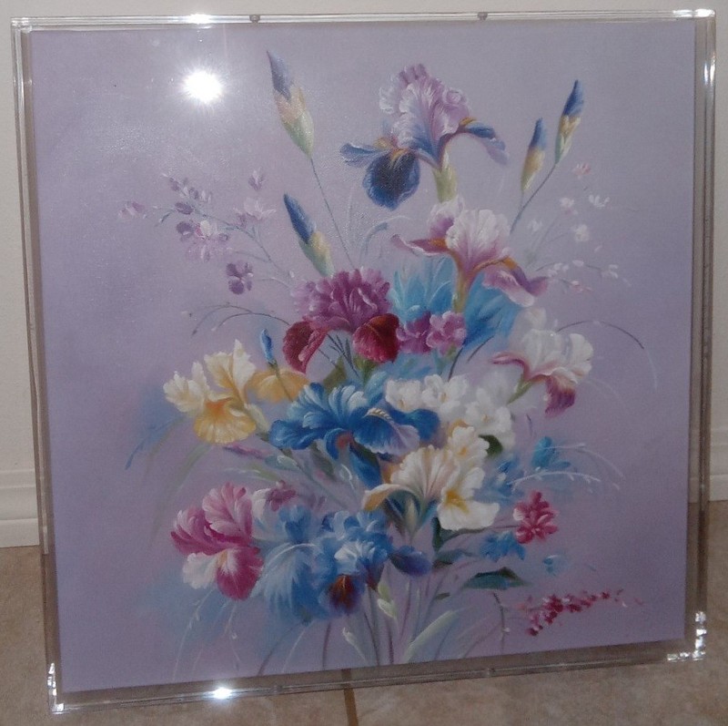 20×20″ Original Floral Painting in Clear Acrylic Frame