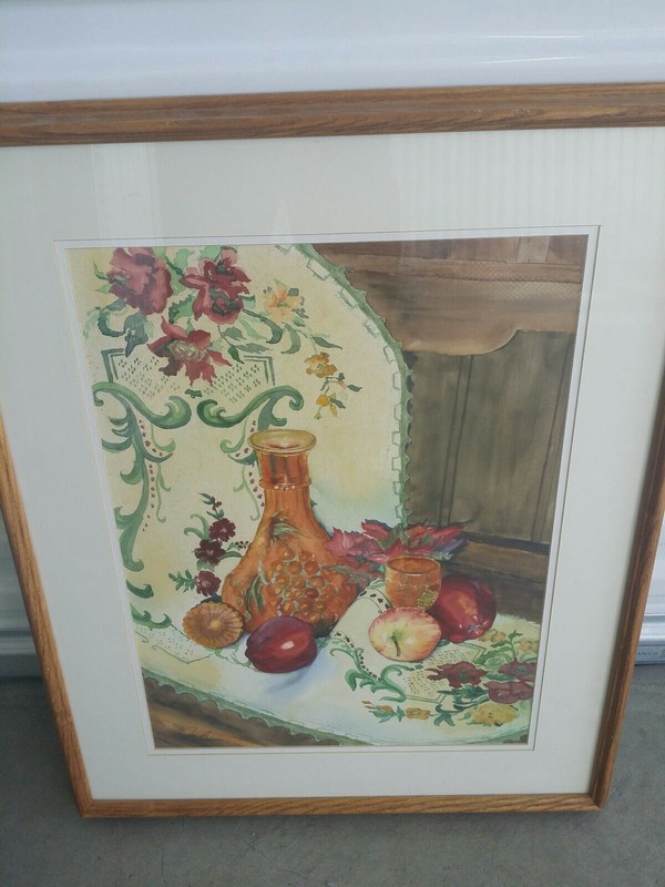 CHARMING WATERCOLOR STILL LIFE "WINE & TAPESTRY" COLO ARTIST MARY CARLSON BASS! gallery