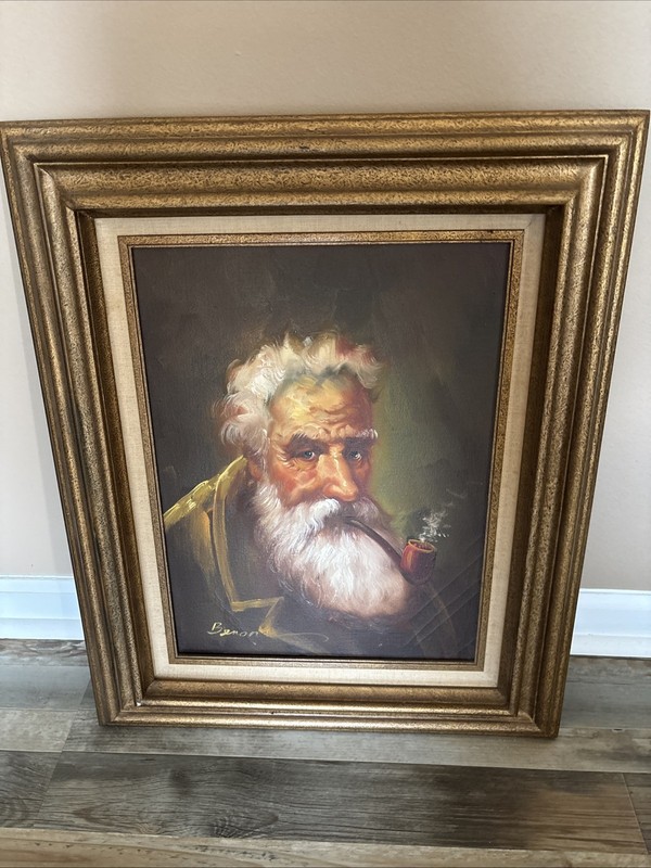 Oil Painting Of Old Man Smoking A Pipe Signed, By Artist Kim Benson 23”x18”
