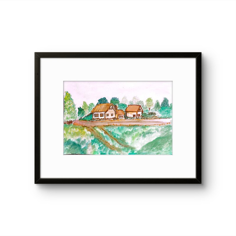 Country Home Contemporary Watercolor Expressionist Original Painting 9x12in gallery