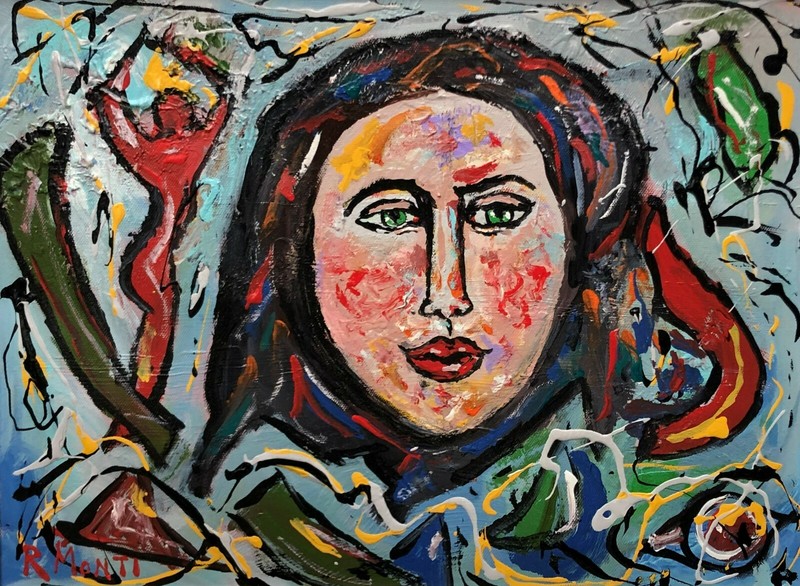 Rocco Monticolo, R Monti, Abstract Woman Portrait. Oil on canvas painting