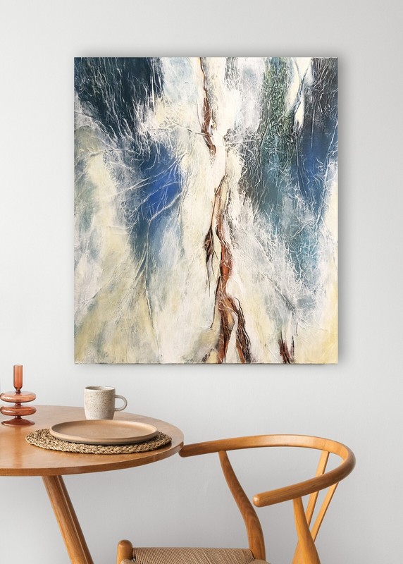Original abstract interior painting Mixed media Acrylic abstract art 32x28" gallery