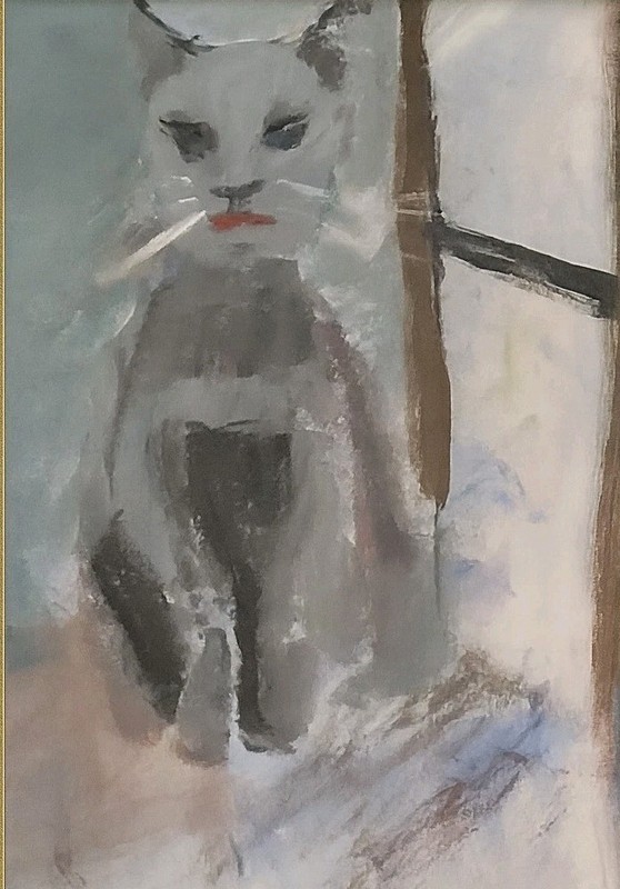 Unimpressed Cat Original Acrylic Painting, Whimsical Feline Portrait Art gallery