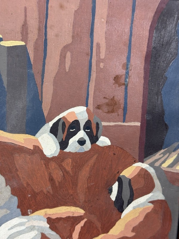 C.1965 Paint by Numbers ST. BERNARD & PUPS ~ 16" x 12" w/o Frame gallery