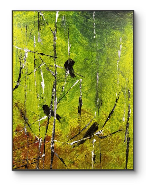 SAMATOWIC Original Abstract Expressionism Crows 12×16 Signed Art Living Room 420