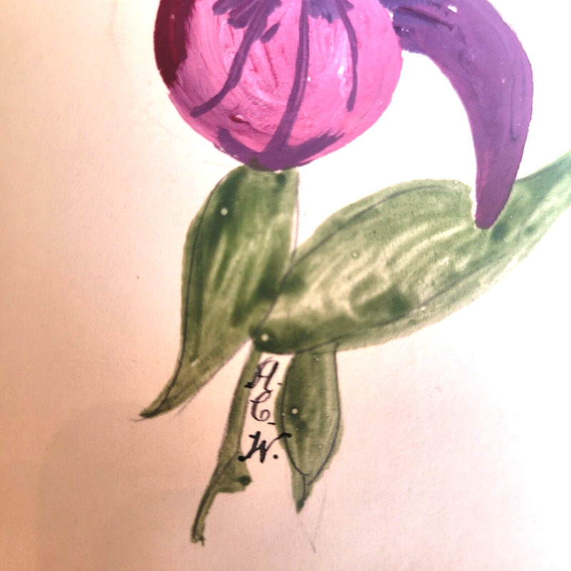 Two Flower Paintings Artist Signed Purple Iris Blue Branch Matted 7x9 Inches gallery