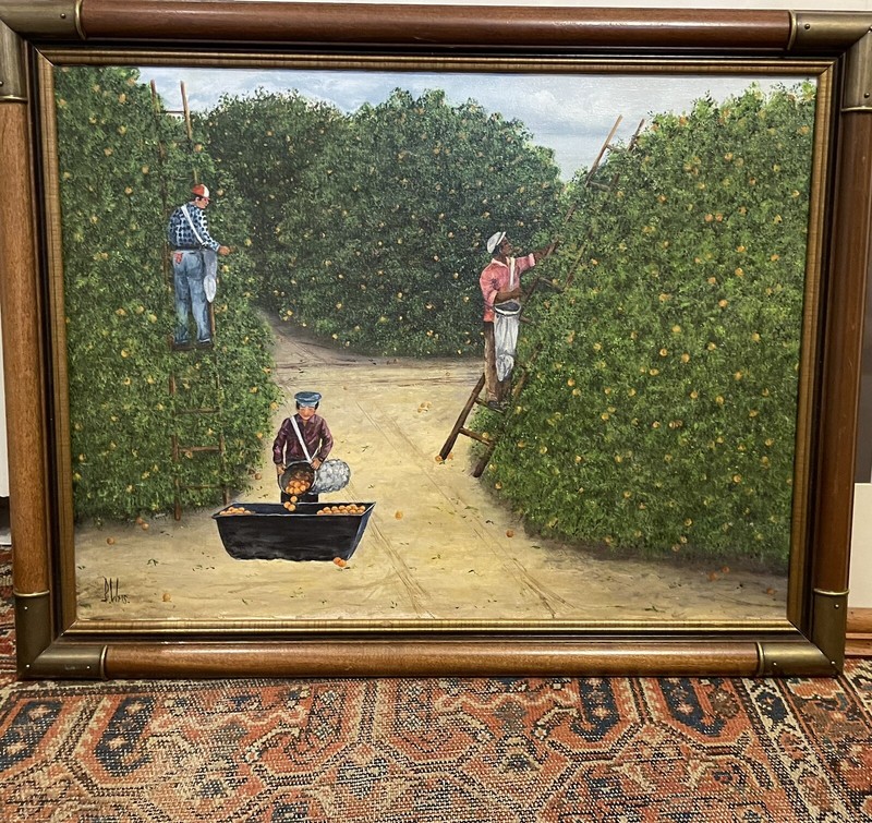 OLD SAN MARINO CALIFORNIA ORANGE GROVES 1960s OIL ON CANVAS PAINTING ORIG SIGNED