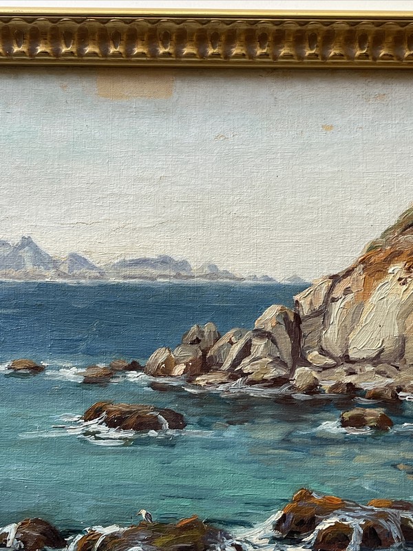 KRANTZ PAINTING ANTIQUE AMERICAN COASTAL IMPRESSIONISM LANDSCAPE BEACH AS IS gallery
