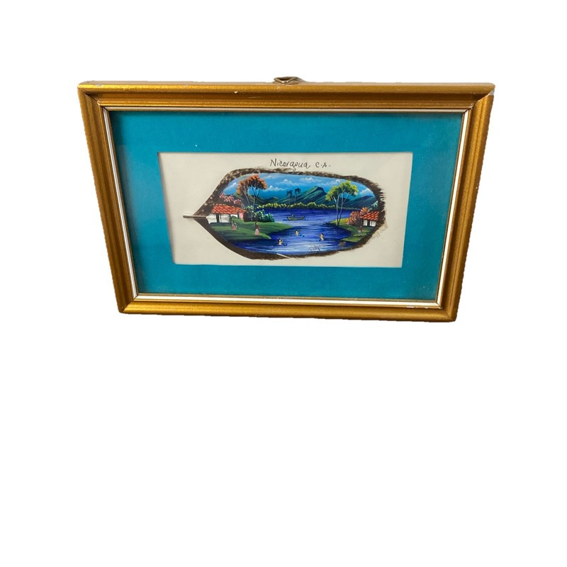 Nicaragua Felipe Artist Framed 9×6 Miniature Painting on A Feather Art