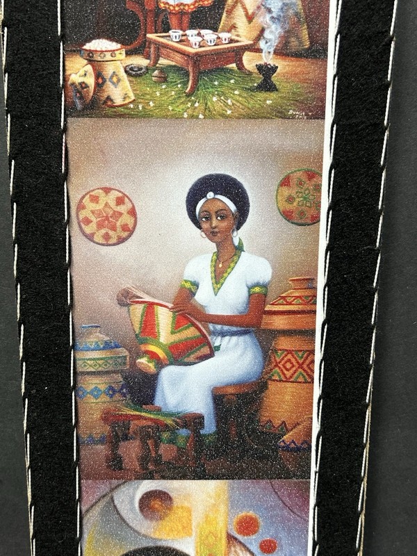 Ethiopian Triptych Painting Traditional Daily Life Women Artwork Signed gallery
