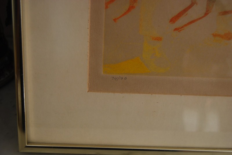 FRAMED SIGNED AMRAM EBGI (LTD. ED 74/100 COLORED ETCHING SITTING MEN JUDAICA ART gallery