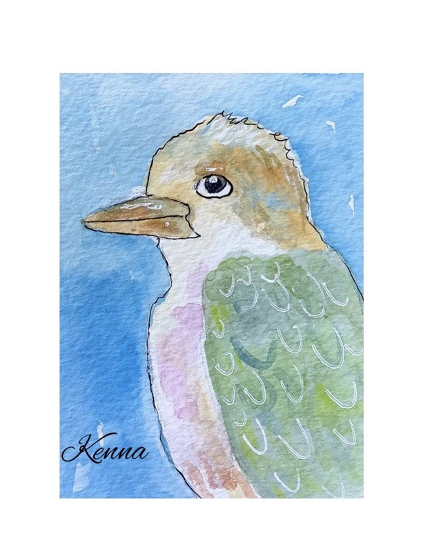 Aceo By Kenna Kookaburra Gouache Painting 2.5” X 3.5” Signed Original