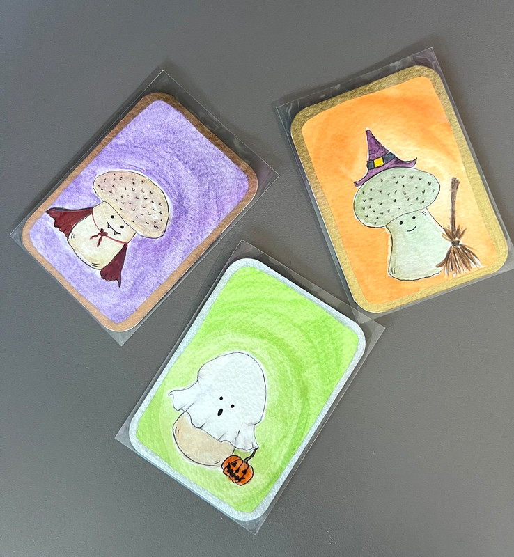 ACEO Original, Abstract Halloween, Abstract Mushrooms, Miniature Art Painting gallery