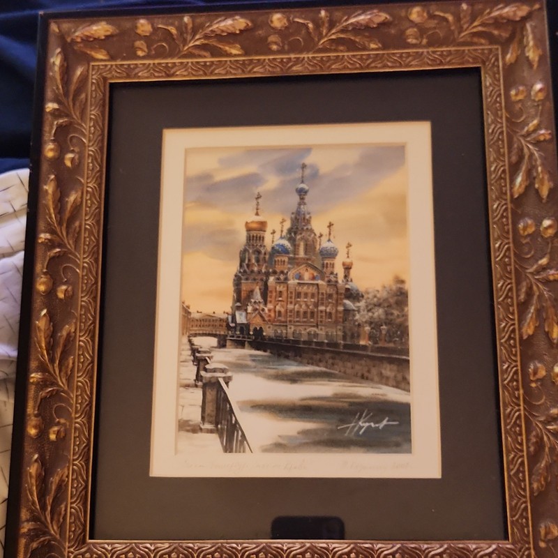 Н. Курылев Signed Watercolor Cathedral Painting St Petersburg Framed Excellent