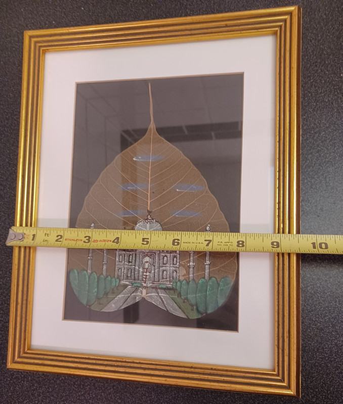 Taj Mahal Vtg painted Peepal Leaf Professional Framed Gold Beautiful Artwork gallery