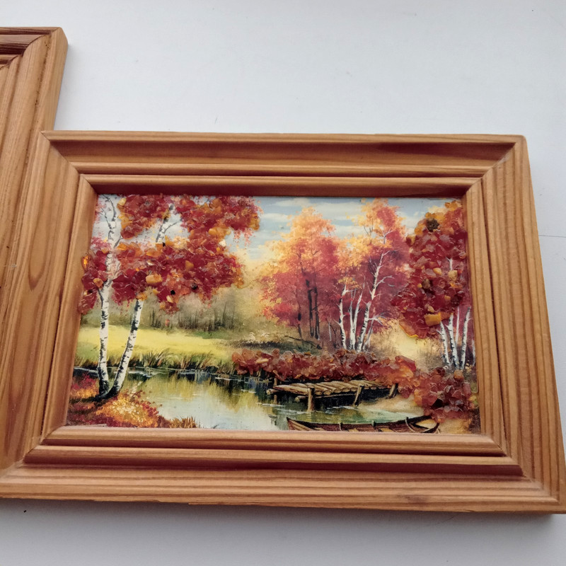 Two small landscape paintings 15 by 10 cm With elements of amber crumbs. Ukrainа gallery