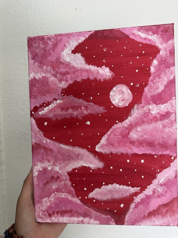Original Abstract Painting Moon Clouds Night Sky Pink Red Acrylic Canvas Small gallery