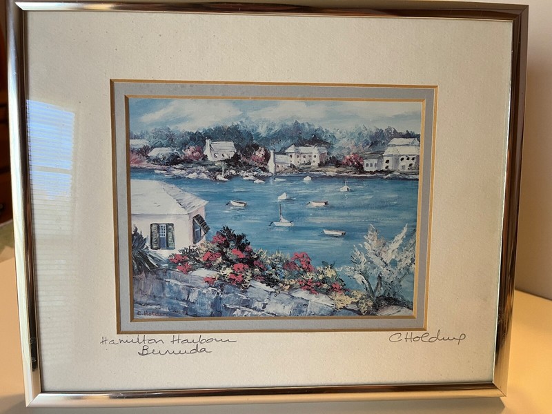 HAMILTON HARBOUR BERMUDA SIGNED (C.) Carole Holding FRAMED PRINT 10.3"x8.3" gallery