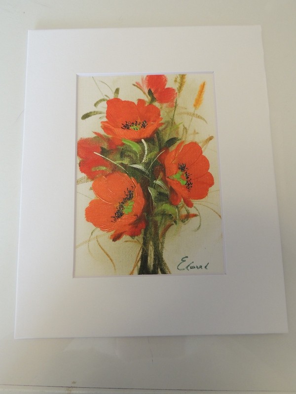 Flower Bouquet Red Poppies Matted Ready for Framing, Edwards (AW006)