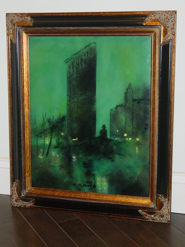 Enamel Painting On Copper Signed Max Karp Dark Night Tall Building Whitt/Krauss
