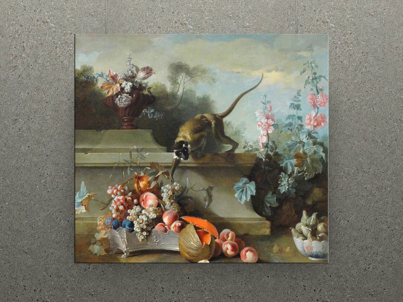 100% handmade Oil painting,Monkey Fruits and Flower by Jean Baptiste Oudry 050 gallery