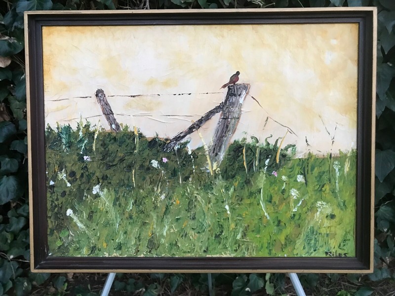 E MILES Original 1960s MODERN ABSTRACT RURAL LANDSCAPE Impasto Oil on Canvas