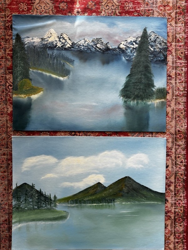 Student Painting Study Lakes Mountains Landscape SET 2 B 18×24 Inch Unsigned