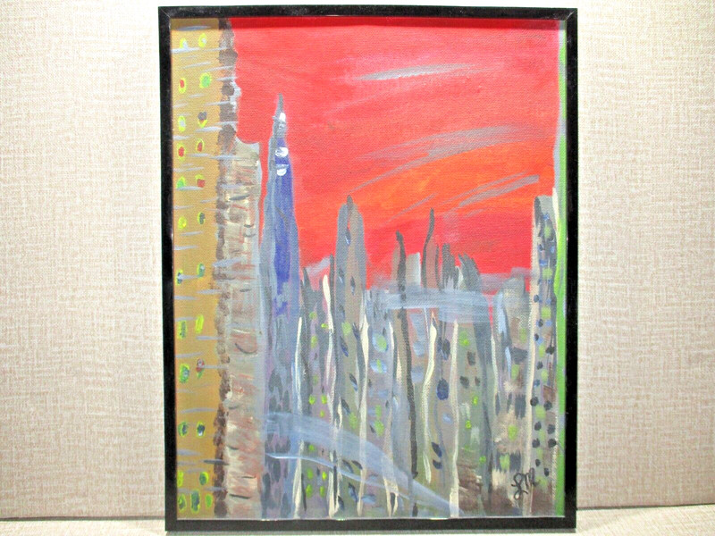 The Cityscape LM Original Handpainted 11″x14.5″ Canvas w Frame Acrylic 1 of 1