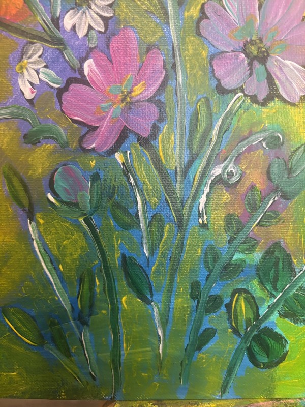 Garden Sunset: Original Acrylic Painting Flowers 11x14, Home Decor gallery