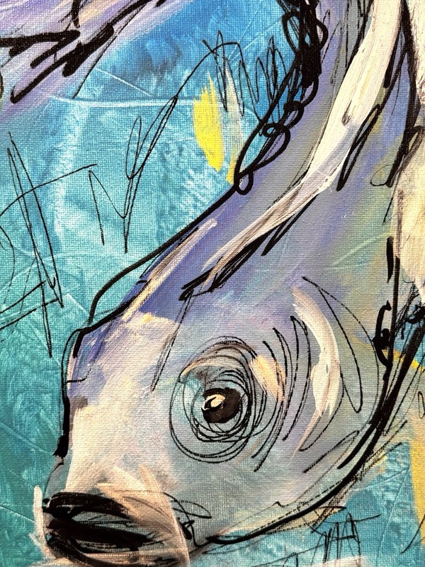 Original Abstract Expressionism 11x14 Fish Handmade Signed Fine Art 110 gallery
