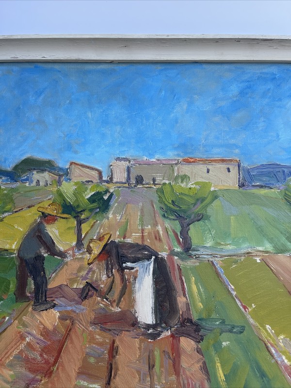 ANTIQUE Farm Farming Painting Impressionism Modernism 1950’s Mid Century Oil gallery