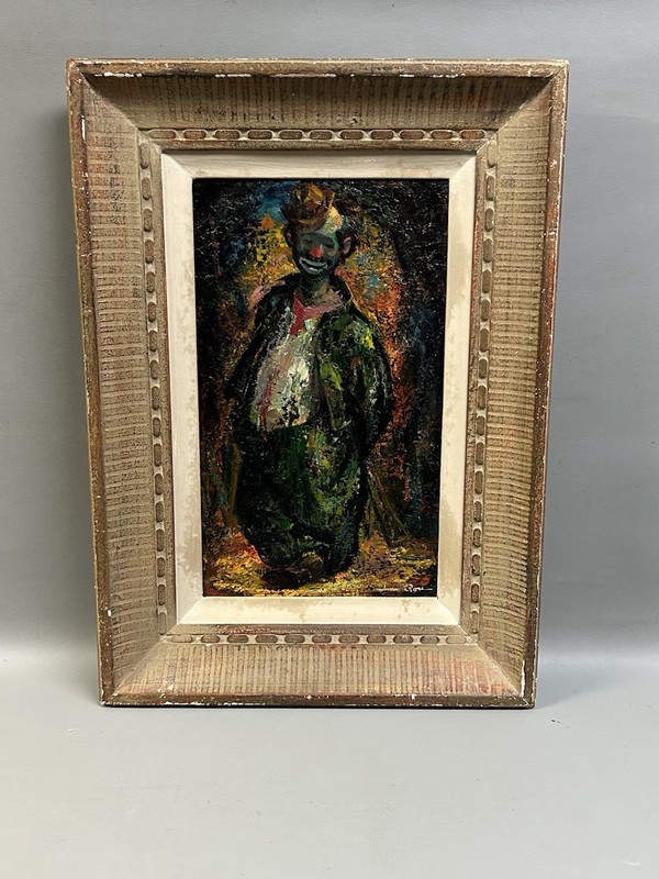 Signed Iver Rose 1899-1972 Original Oil on Board Vaudeville Clown