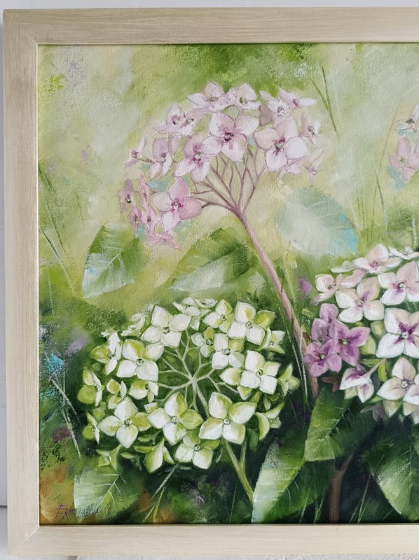 Hydrangea Garden Oil Painting on Canvas Floral Artwork 13x15 in gallery