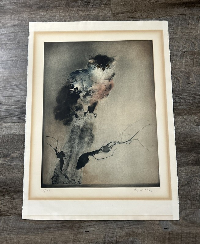 Kaiko Moti “Owl” Aquatint Etching In Color Signed & Numbered 113/120 gallery