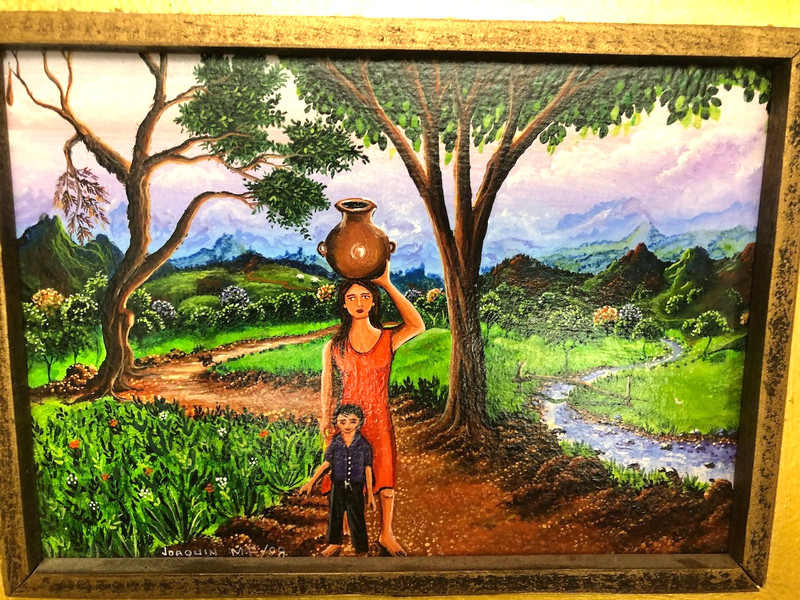 Original Folk ART Cusco Peru Painting in Gold Frame Mother & Child by Joaquin
