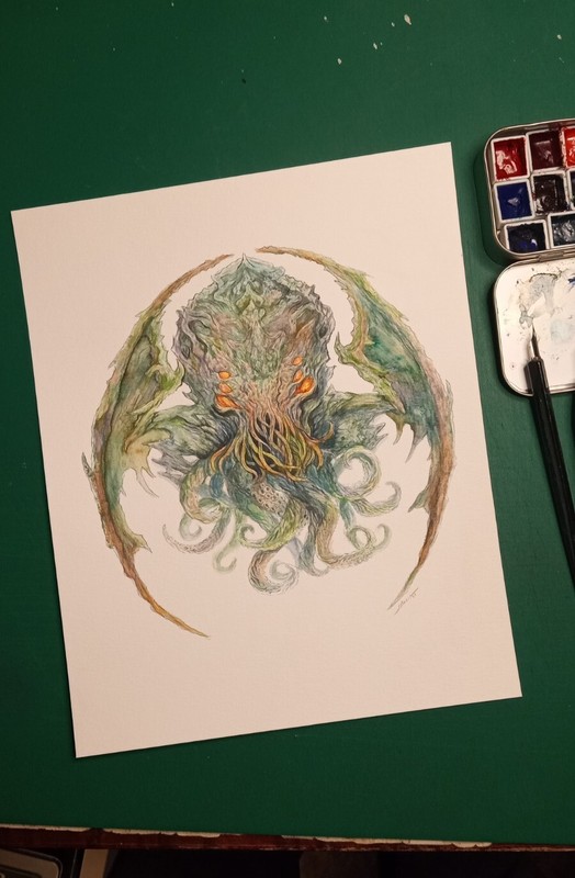 Lovecraft Cthulhu hand painted original comic art fantasy illustration painting