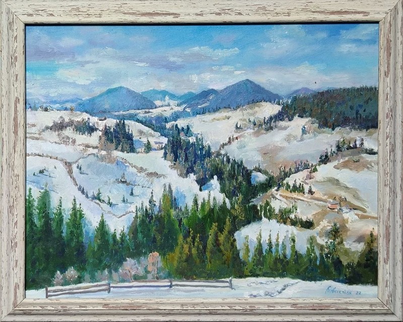 art 511 original painting 40×50 сm oil on canvas AL winter mountain landscape