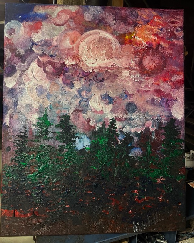 The Sky Trees. Acrylic On Canvas. Original. Signed By Artist. 16x20in.