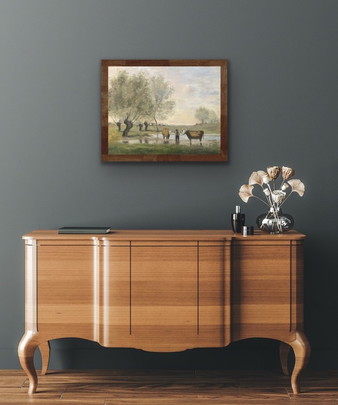 Original hand-painted landscape oil painting, Corot's 'Cows in Marshy Landscape' gallery