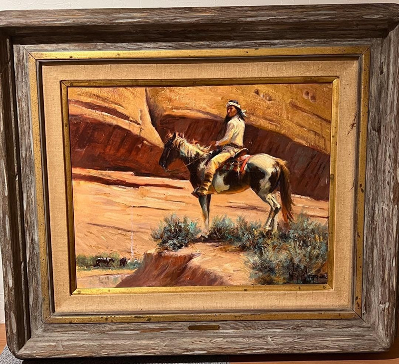 Wayne Cooper Western Oil Painting Native American Horse Rider Signed Canvas US