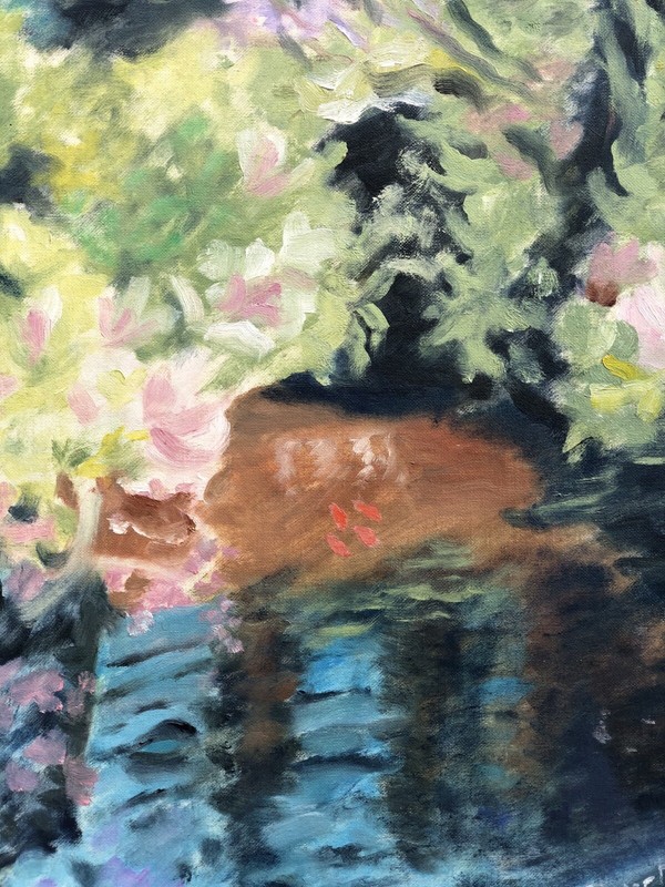 UNBEKANNTER MALER LANDSCHAFT SEE BLUMEN PFLANZEN ÖLBILD EXPRESSIV MODERNE KUNST gallery